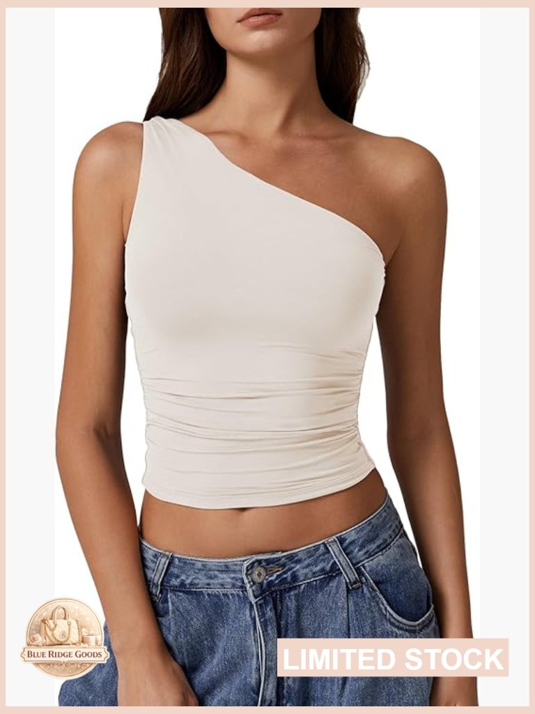 One Shoulder Tank Top Double Lined Sleeveless Slim Fit Cropped Y2k T-Shirt